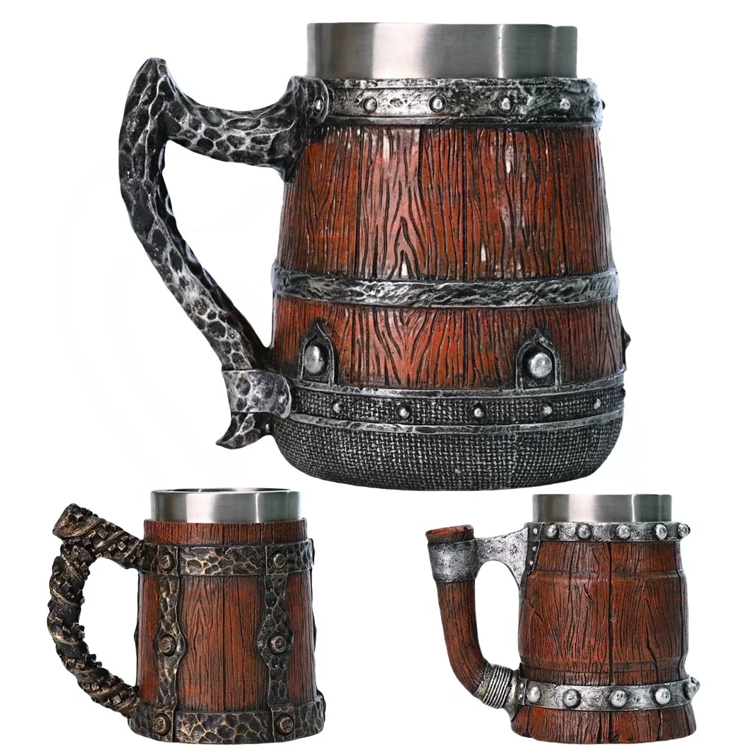 New Viking Imitation Wood Resin Beer Mug Retro Handmade Large-capacity Stainless Steel Liner Wine Glass Beer Jugs Bar Drinkware
New Viking Imitation Wood Resin Beer Mug Retro Handmade Large-capacity Stainless Steel Liner Wine Glass Beer Jugs Bar Drinkware