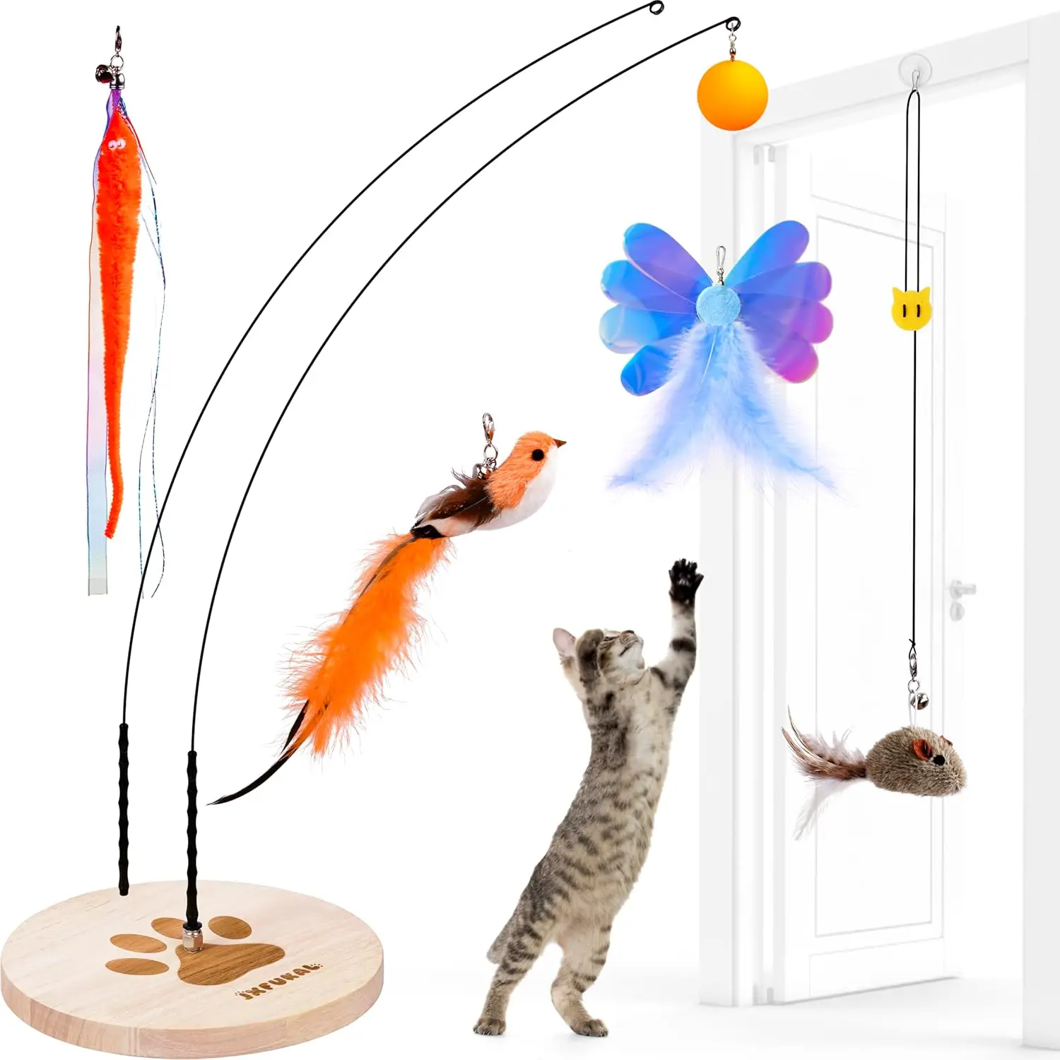 Интерактивная игрушка для кошек с автоматической палочкой, устойчивой деревянной подставкой, съемными дразнилками и сменными насадками для котят
Интерактивная игрушка для кошек с автоматической палочкой, устойчивой деревянной подставкой, съемными дразнилками и сменными насадками для котят