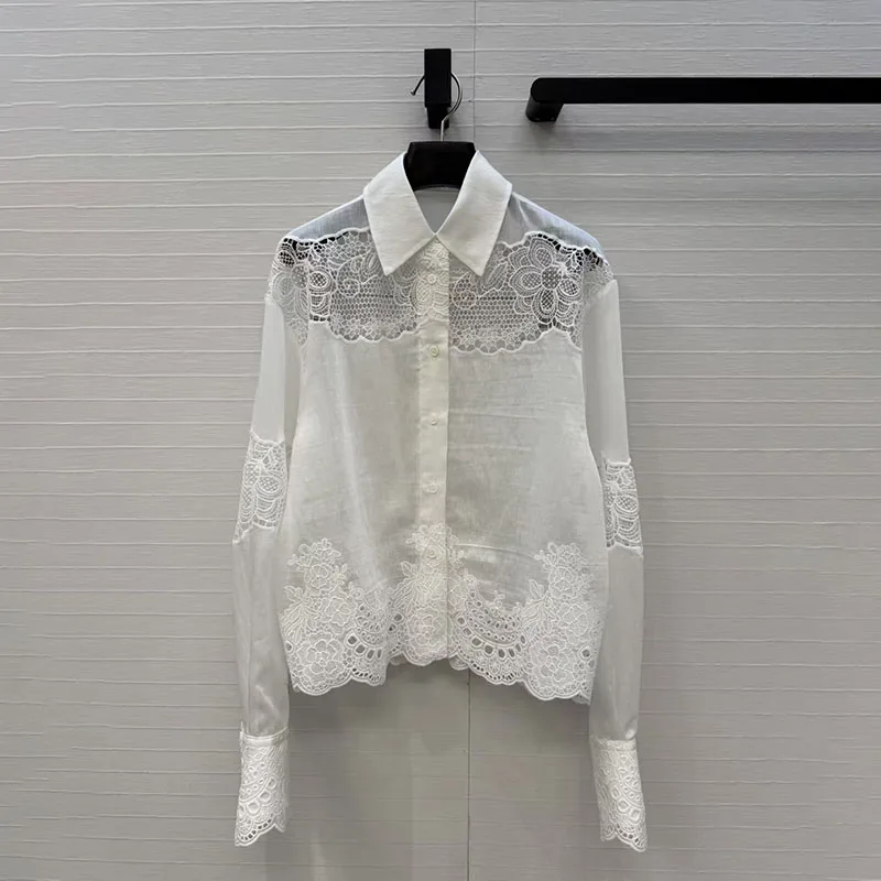 Women's Water Soluble Lace Embroidered Silk Linen Shirt, Classic Loose Cropped Top, High Quality Outerwear, 2026, New, y2k;
Women's Water Soluble Lace Embroidered Silk Linen Shirt, Classic Loose Cropped Top, High Quality Outerwear, 2026, New, y2k;