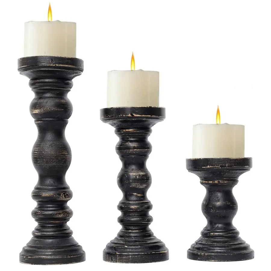 Rustic Farmhouse Wood Pillar Candle Holder Set of 3 for Candlestick, Black
Rustic Farmhouse Wood Pillar Candle Holder Set of 3 for Candlestick, Black