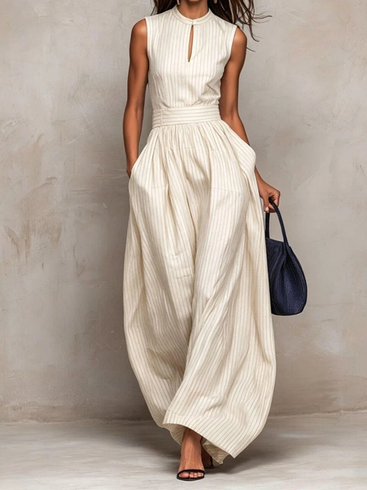 Fashion O Neck Sleeveless Women's Romper Elegant High Waist Pocket Loose Playsuit Overall Sexy Sleeveless Wide Leg Long Jumpsuit
Fashion O Neck Sleeveless Women's Romper Elegant High Waist Pocket Loose Playsuit Overall Sexy Sleeveless Wide Leg Long Jumpsuit