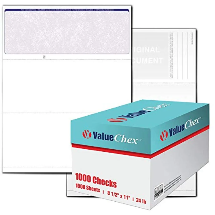 VersaCheck ValueChex - 1000 Blank Business Voucher Checks - Blue Classic - 1000 Sheets Form #1000 - Check on Top
VersaCheck ValueChex - 1000 Blank Business Voucher Checks - Blue Classic - 1000 Sheets Form #1000 - Check on Top