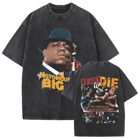 Rapper The Notorious Big Ready To Die Washed Vintage T-shirt Biggie Smalls Graphic T Shirts Men Women Hip Hop Oversized T-shirts
