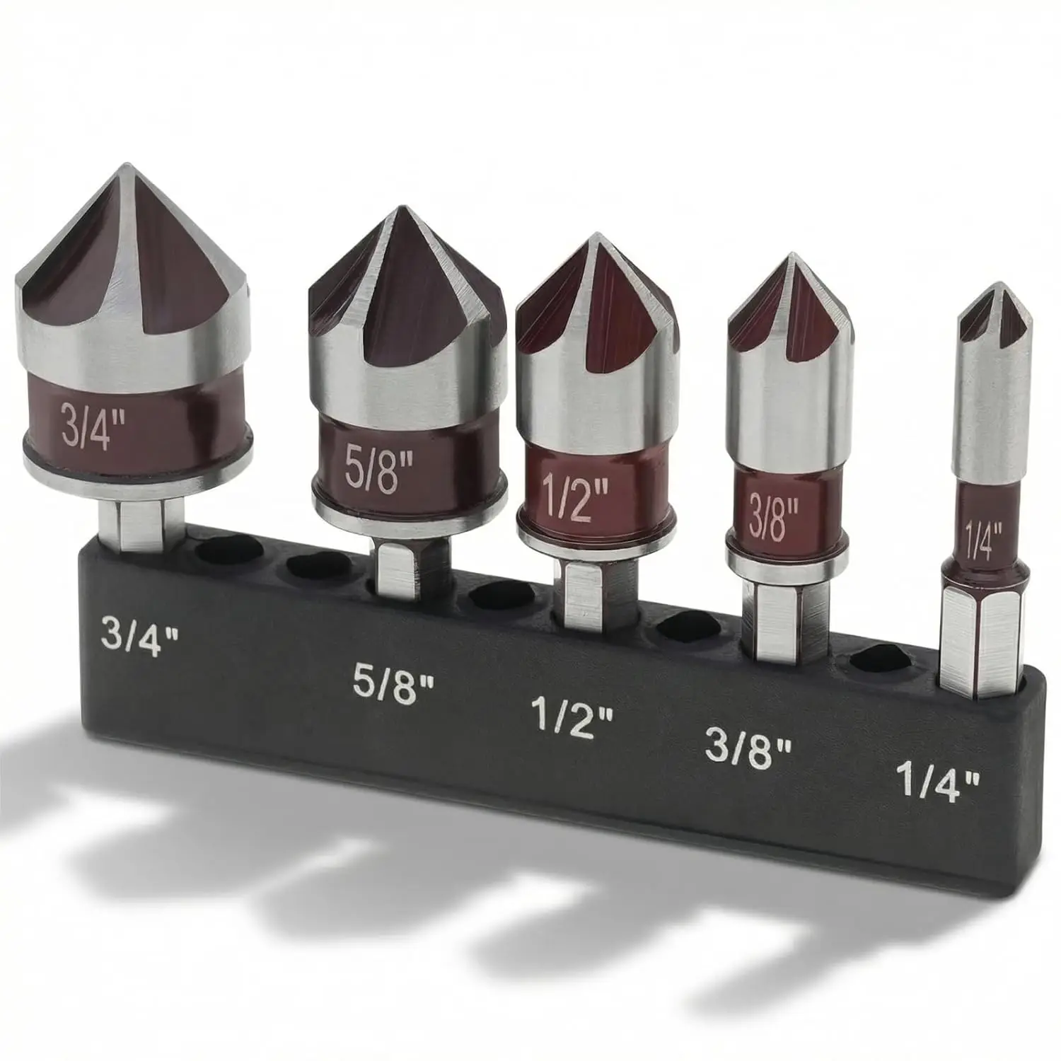 5PCS 82-Degree Countersink Drill Bit Set, HSS 5 Flutes Hex Shank 1/4-3/4 Inch for Wood Metal Plastic
5PCS 82-Degree Countersink Drill Bit Set, HSS 5 Flutes Hex Shank 1/4-3/4 Inch for Wood Metal Plastic