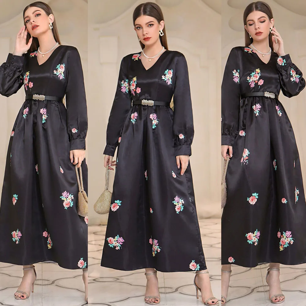 Morocco Party Dress Women Muslim Abaya Elegant Floral Print Maxi Long Dresses Kaftan V Neck Belted Vestidos Autumn Long Dress
Morocco Party Dress Women Muslim Abaya Elegant Floral Print Maxi Long Dresses Kaftan V Neck Belted Vestidos Autumn Long Dress