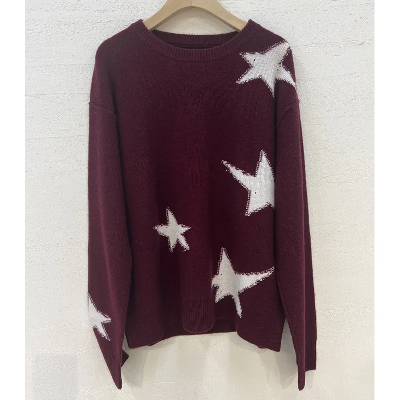 Women Burgundy Sweater Crew Neck Star Cashmere Top Female Loose Black Pullover Long Sleeve Sweaters Casual Lady Beige Jumper
Women Burgundy Sweater Crew Neck Star Cashmere Top Female Loose Black Pullover Long Sleeve Sweaters Casual Lady Beige Jumper