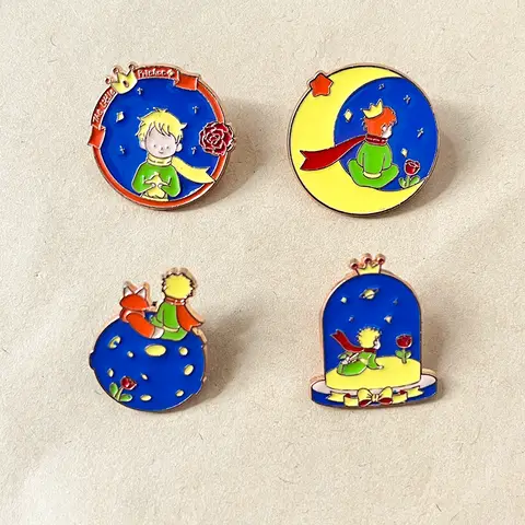 4 Teile/satz Der Kleine Prinz Niedlichen Fuchs Prinz Cartoon Pin Schmuck Broschen Anti-ausfall Schnalle Kleidung Rose Abzeichen Emaille Pins geschenk