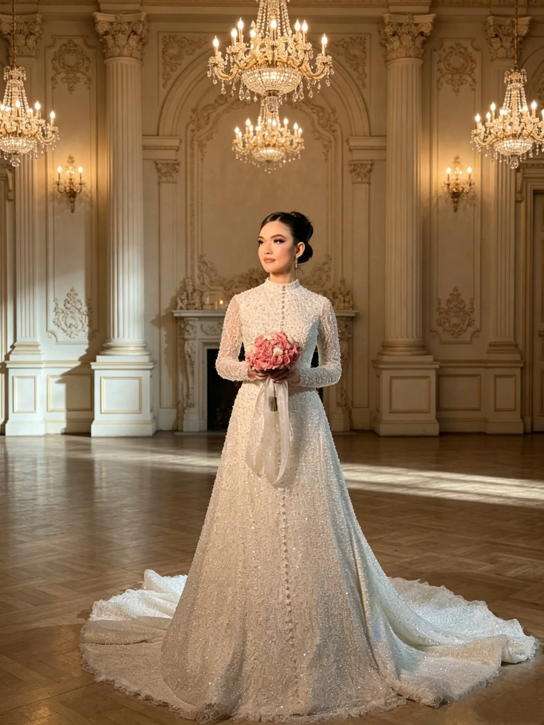 Customized Muslim Long Sleeves Wedding Dresses Sequined PearsHigh Neck Bridal Gowns Made Glitter Vestido De Noiva Robe De Marie
Customized Muslim Long Sleeves Wedding Dresses Sequined PearsHigh Neck Bridal Gowns Made Glitter Vestido De Noiva Robe De Marie