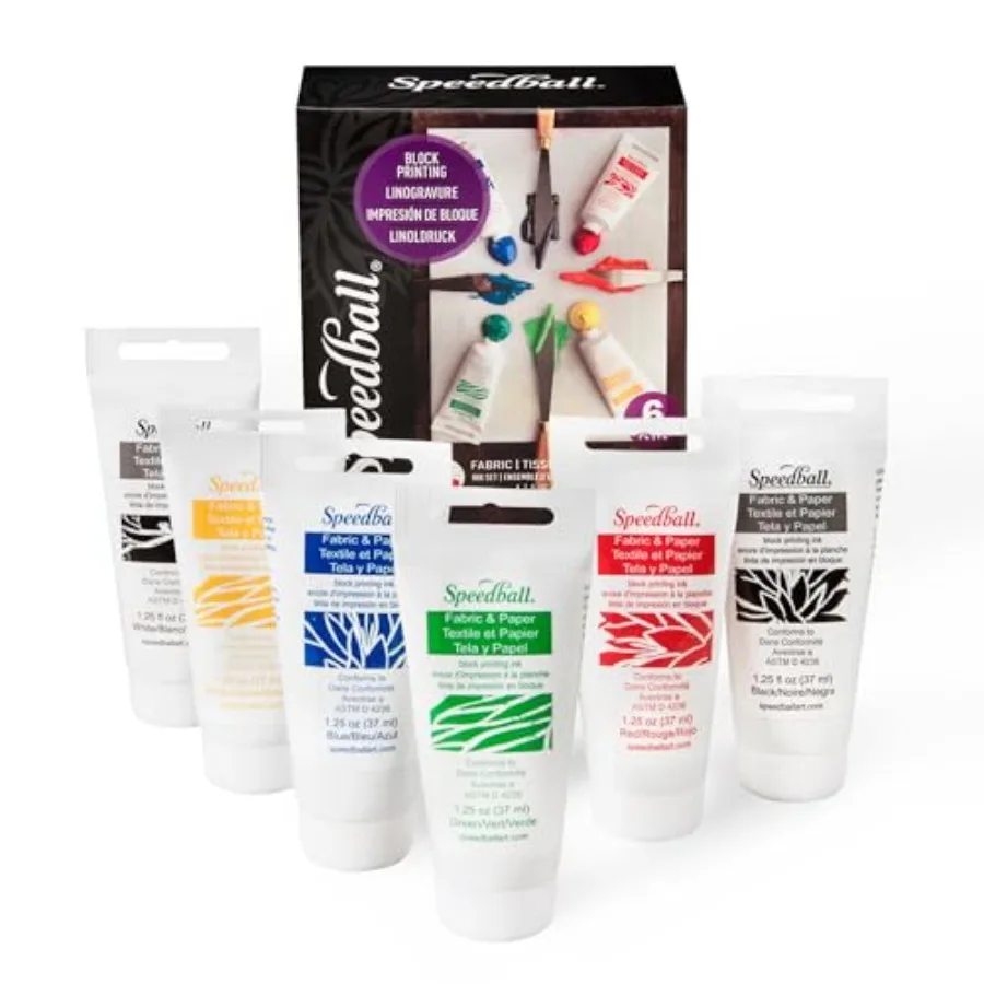 Premium Block Printing Ink Set - 6 Colors for Fabric and Paper - Water Soluble Oil Based Ink - 1.25 oz Each - Non Toxic Art pli
Premium Block Printing Ink Set - 6 Colors for Fabric and Paper - Water Soluble Oil Based Ink - 1.25 oz Each - Non Toxic Art pli