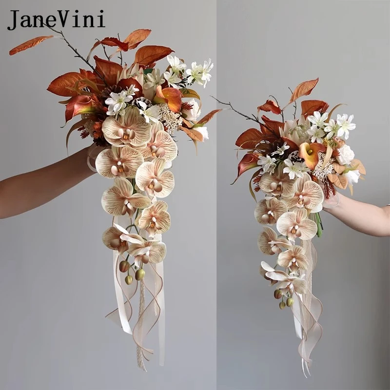 JaneVini Luxury Autumn Orange Waterfall Wedding Bouquet Artificial Bride Holding Flowers Moth Orchid Bridal Bouquet Flor De Boda
JaneVini Luxury Autumn Orange Waterfall Wedding Bouquet Artificial Bride Holding Flowers Moth Orchid Bridal Bouquet Flor De Boda