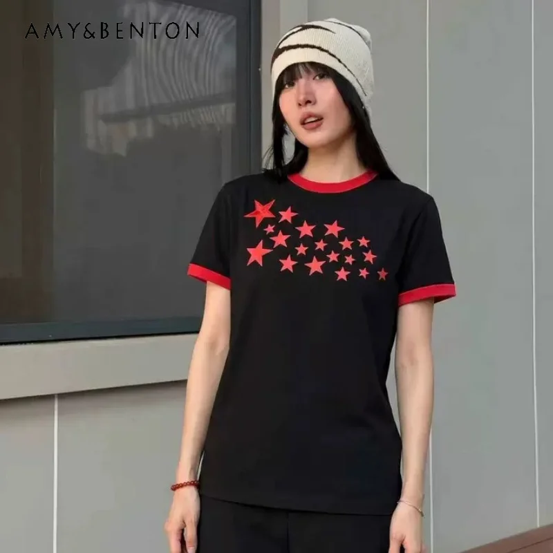 American Design Casual Star Print Short-sleeved Women's T-shirt 2026 Summer New Loose Splicing Thin Versatile T-shirts Ladies
American Design Casual Star Print Short-sleeved Women's T-shirt 2026 Summer New Loose Splicing Thin Versatile T-shirts Ladies
