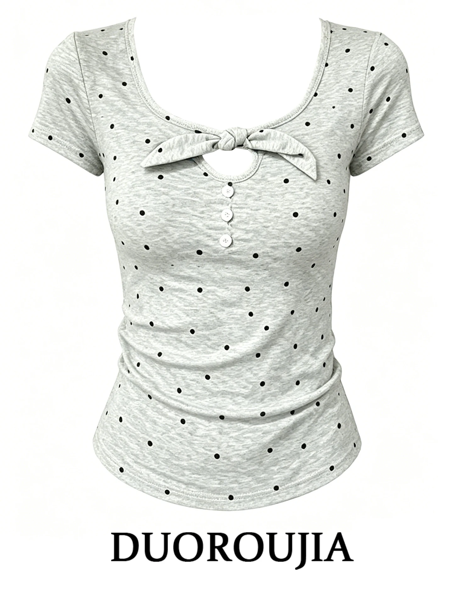 Gray Knot Polka Dot Design Short Sleeve T-Shirt Women's Slim Fit Summer Top Korean Style plus Size Slimming Top
Gray Knot Polka Dot Design Short Sleeve T-Shirt Women's Slim Fit Summer Top Korean Style plus Size Slimming Top