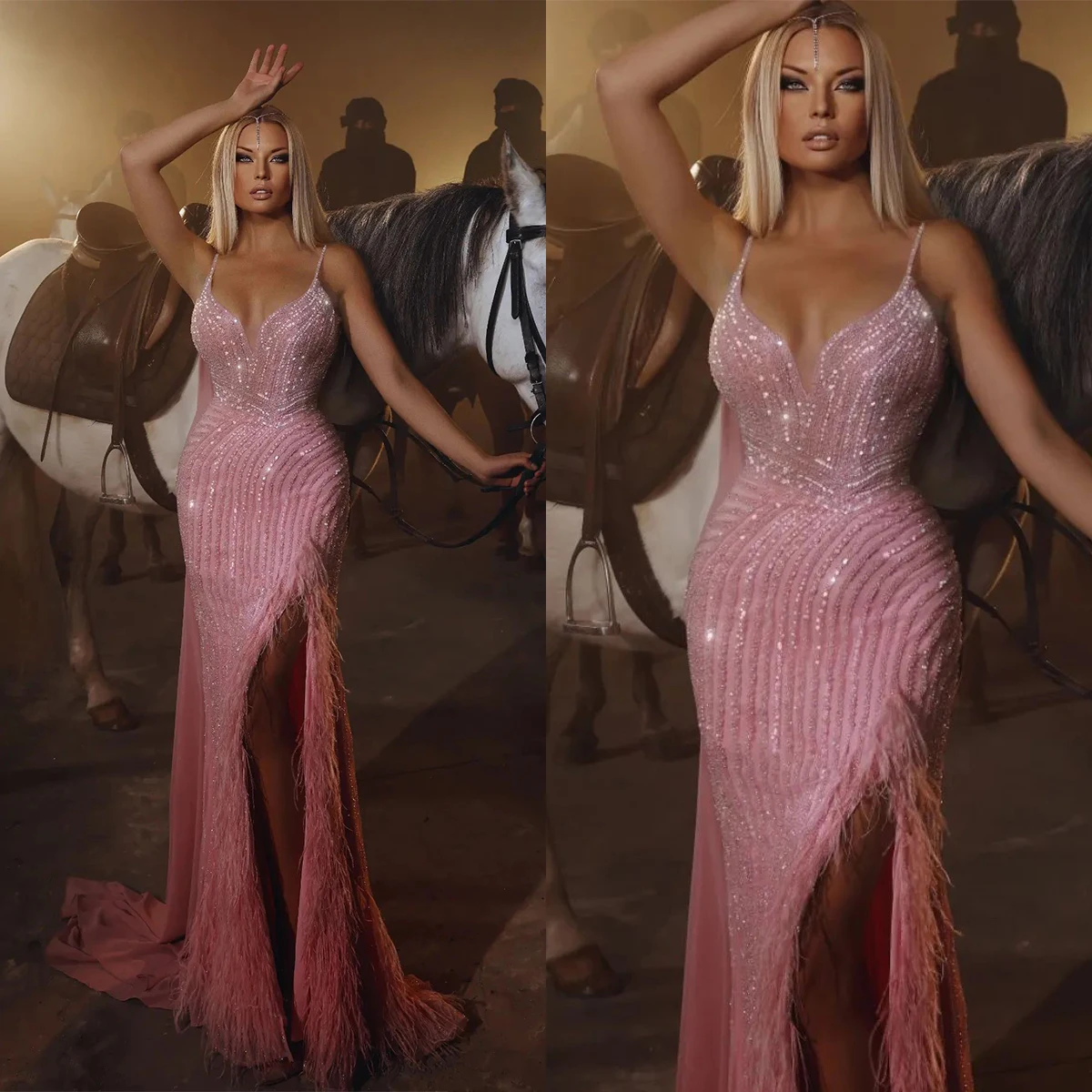 Sexy Mermaid Celebrity Dresses For Women Feather Sequins Sweetheart Skirt Slim Fit Sleeveless Split Side Dress Party Gown
Sexy Mermaid Celebrity Dresses For Women Feather Sequins Sweetheart Skirt Slim Fit Sleeveless Split Side Dress Party Gown