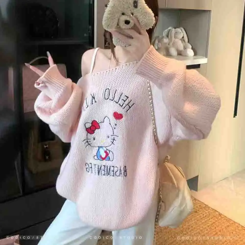 Hello Kitties Spring/winter Knitted Sweater Long Sleeve Girl Pink Kawaii Top Comfortable Loose Round Neck Fashion Woolen Sweater
Hello Kitties Spring/winter Knitted Sweater Long Sleeve Girl Pink Kawaii Top Comfortable Loose Round Neck Fashion Woolen Sweater