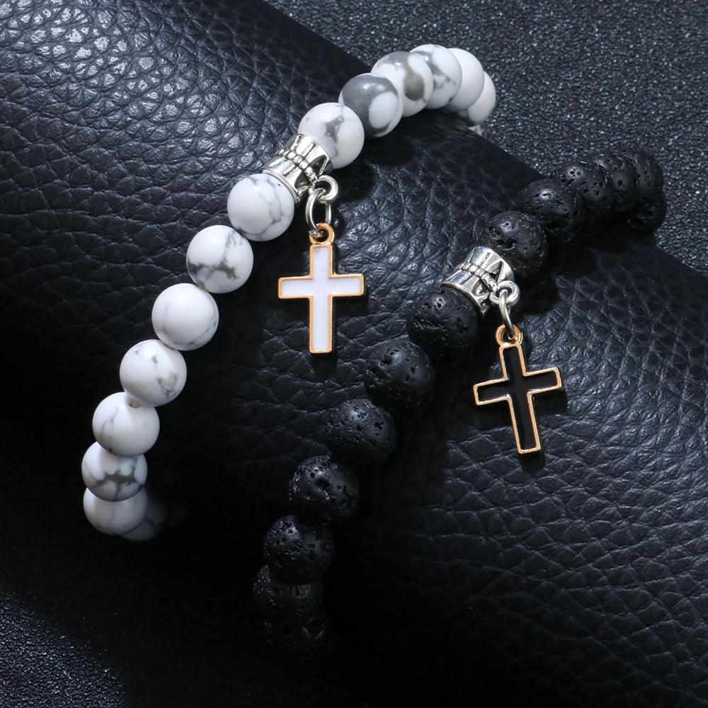 White Turquoise Volcanic Stone Cross Pendant Bracelet Trendy Men's Personality Natural Stone Bracelet
White Turquoise Volcanic Stone Cross Pendant Bracelet Trendy Men's Personality Natural Stone Bracelet
