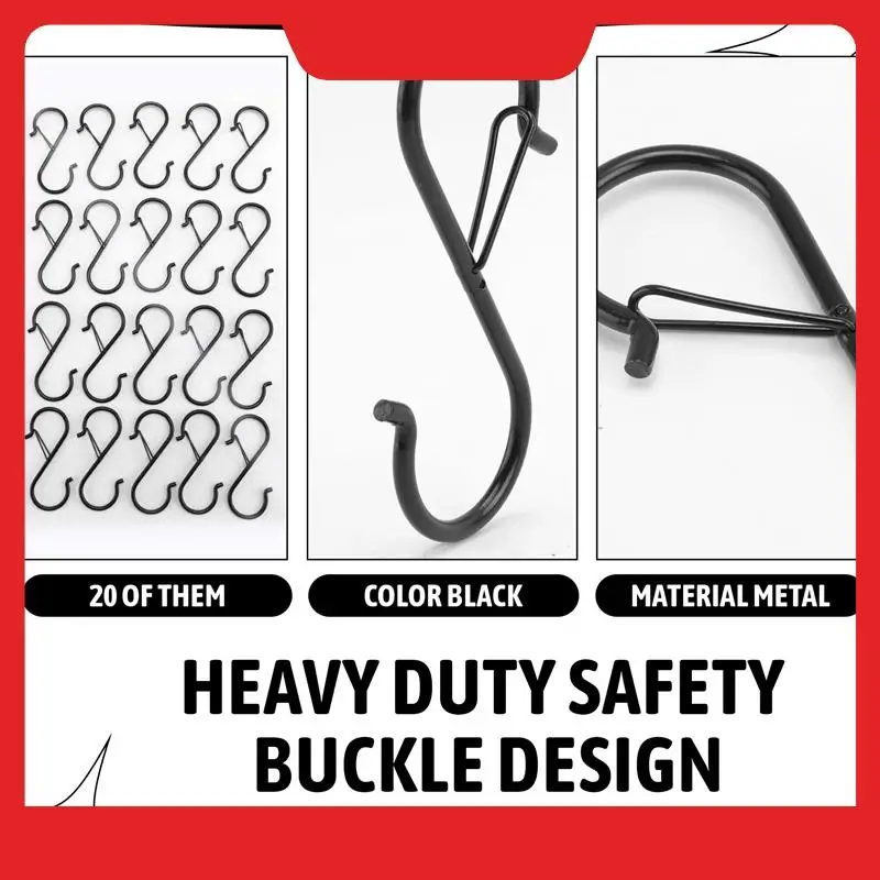 A32HOT-20 Pack S Hooks For Hanging, Heavy Duty Safety Buckle Design Metal Black S Shaped Hooks For Hanging Kitchenware, Pots
A32HOT-20 Pack S Hooks For Hanging, Heavy Duty Safety Buckle Design Metal Black S Shaped Hooks For Hanging Kitchenware, Pots