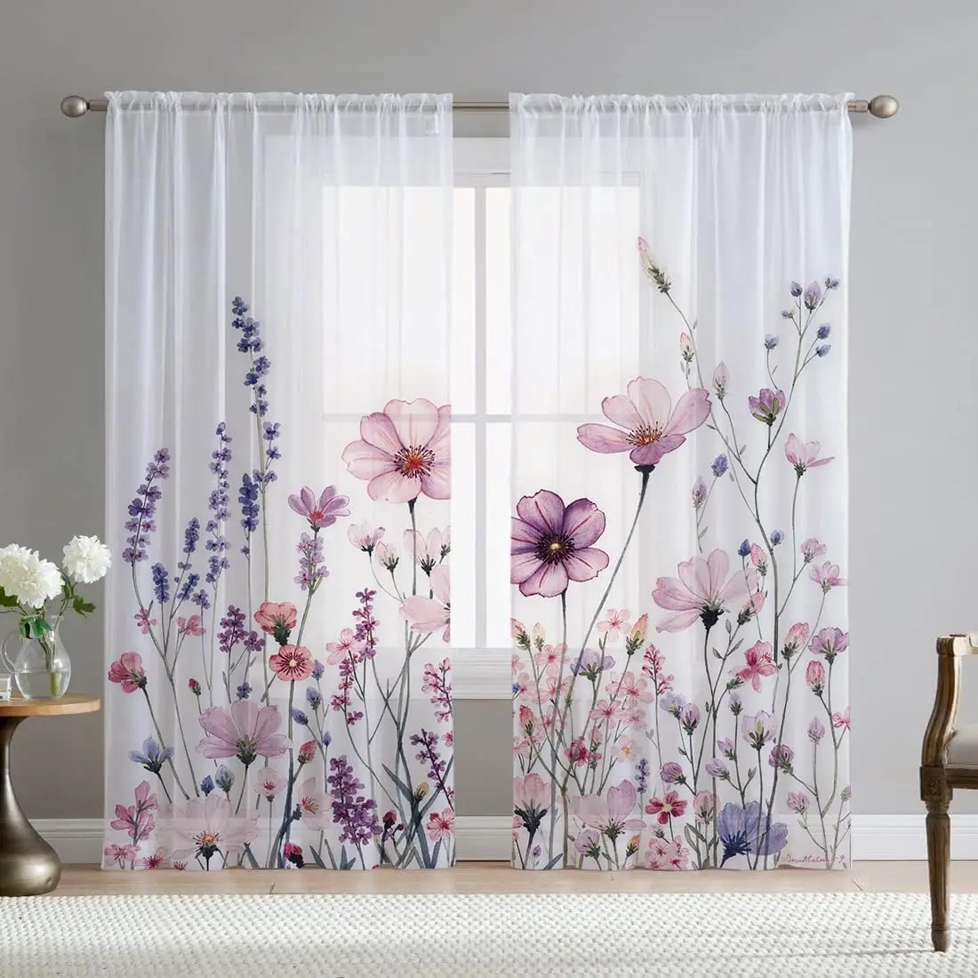 Watercolor Floral Print Sheer Curtains Lavender Pink Cosmos Flower Design for Living Room Bedroom Window Decor
Watercolor Floral Print Sheer Curtains Lavender Pink Cosmos Flower Design for Living Room Bedroom Window Decor