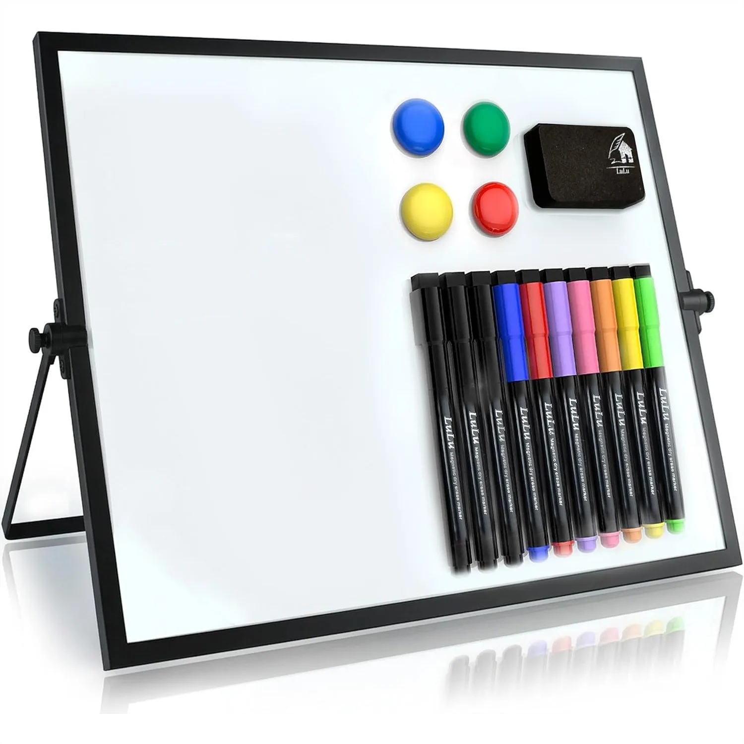 Magnetic Dry Erase Whiteboard with Stand 12x16, Double-Sided Desktop Board with 10 Markers, 4 Magnets & Eraser, Black Frame
Magnetic Dry Erase Whiteboard with Stand 12x16, Double-Sided Desktop Board with 10 Markers, 4 Magnets & Eraser, Black Frame