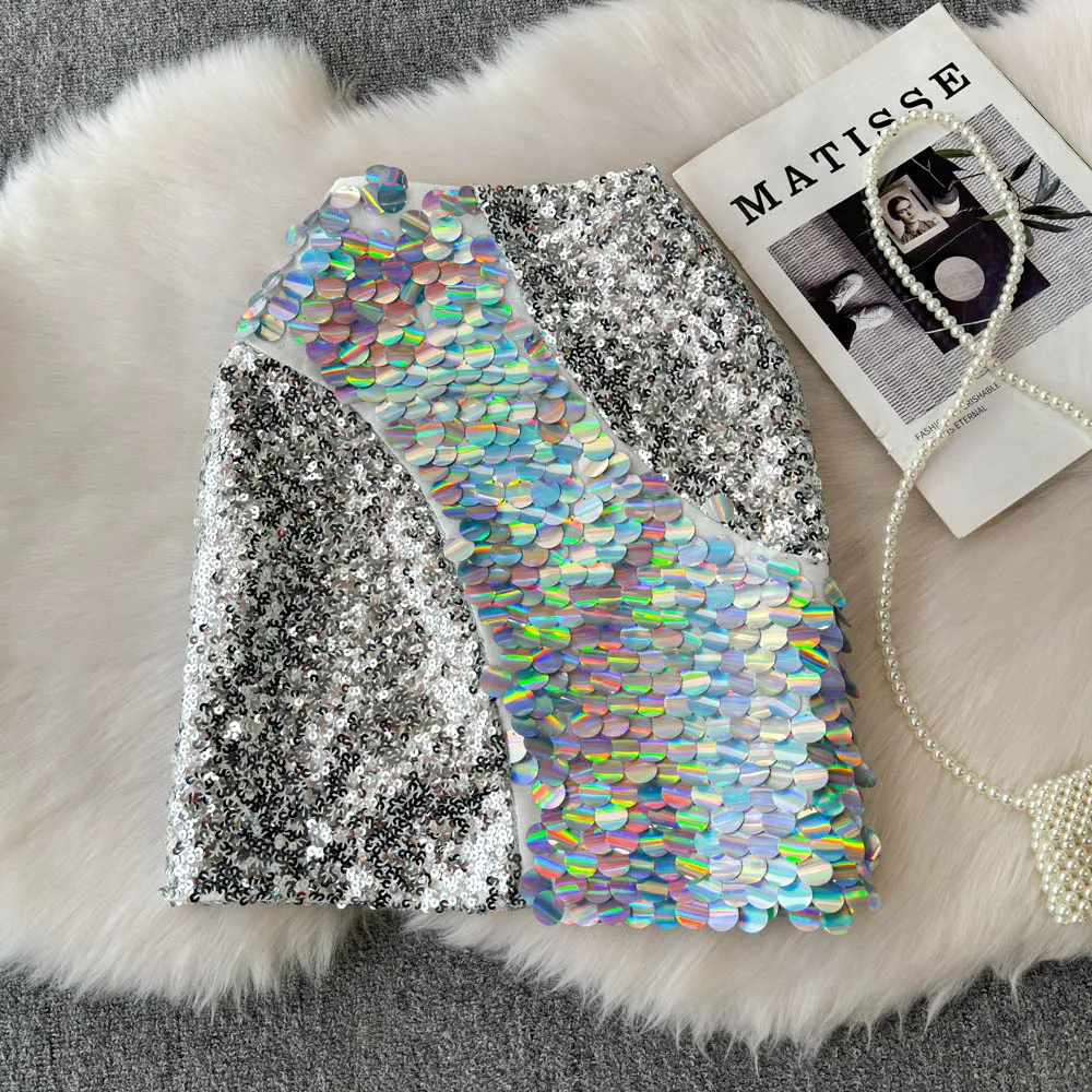 Fashion Women's Sliver Patchwork Shiny Sequins A-line Mini Skirt High Waist Party Wrap Hips Skirts y2k Spring 2025 New
Fashion Women's Sliver Patchwork Shiny Sequins A-line Mini Skirt High Waist Party Wrap Hips Skirts y2k Spring 2025 New
