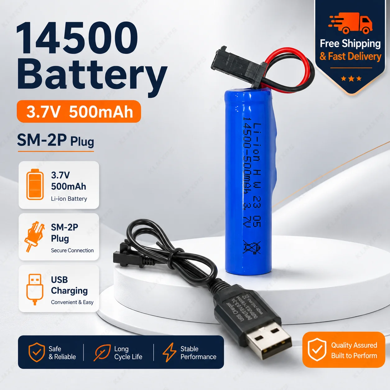 500mAh 3.7V 14500 Rechargeable Lithium Battery SM-2P Connector For Stunt Car Boat Tank Truck Replacement Toy Accessory
500mAh 3.7V 14500 Rechargeable Lithium Battery SM-2P Connector For Stunt Car Boat Tank Truck Replacement Toy Accessory