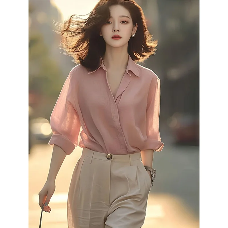 Femme Spring Summer Korean Fashion Simplicity Button Solid Color Polo Collar Women Shirts Elegant Fashionable Long Sleeve Top Te
Femme Spring Summer Korean Fashion Simplicity Button Solid Color Polo Collar Women Shirts Elegant Fashionable Long Sleeve Top Te