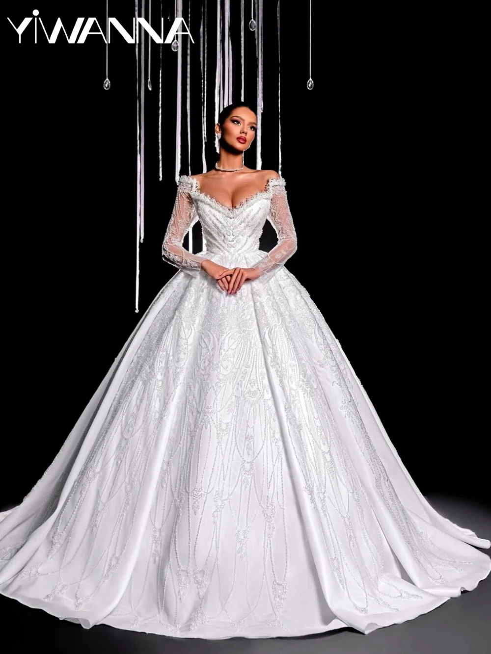 Shimmering Embroidery Beaded Off Shoulder Wedding Dress Charming Luxury V-neck Bridal Gown Customized Princess Dresses For Bride
Shimmering Embroidery Beaded Off Shoulder Wedding Dress Charming Luxury V-neck Bridal Gown Customized Princess Dresses For Bride