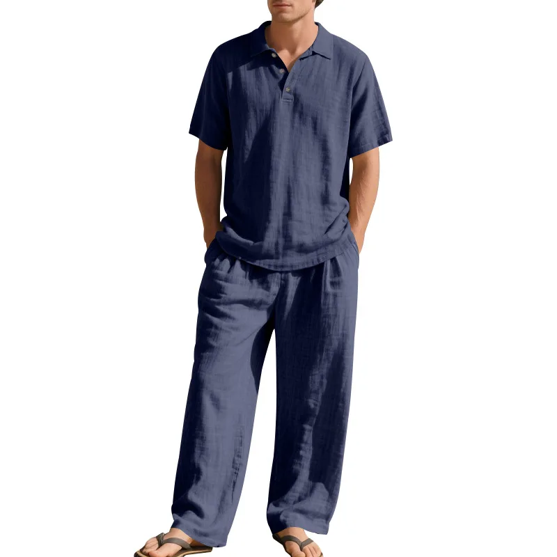 Men's Linen Blend Polo Short Sleeve Top & Drawstring Pants Two-Piece Set
Men's Linen Blend Polo Short Sleeve Top & Drawstring Pants Two-Piece Set