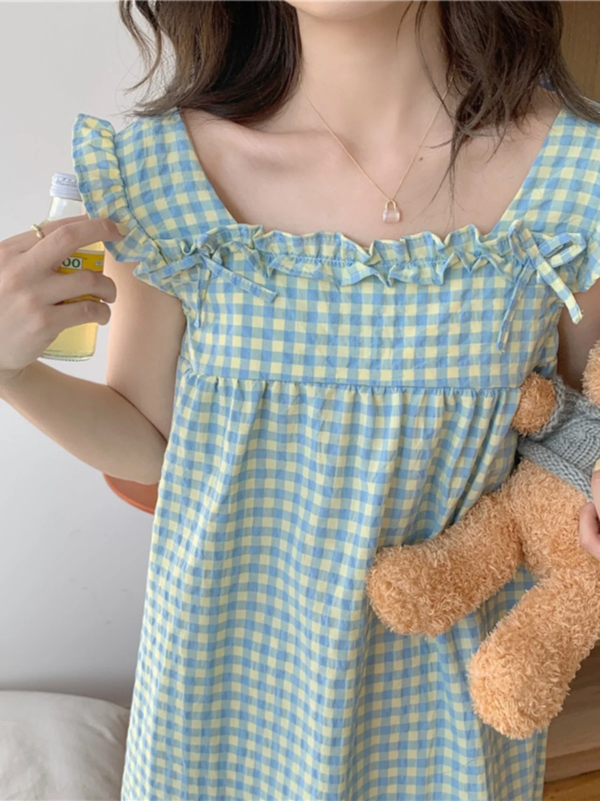 Summer Plaid Sp Dr Women's Loose Thin Home Clothes Girl Sle Korean Version Milk Silk Polyester Fiber Square Collar
Summer Plaid Sp Dr Women's Loose Thin Home Clothes Girl Sle Korean Version Milk Silk Polyester Fiber Square Collar