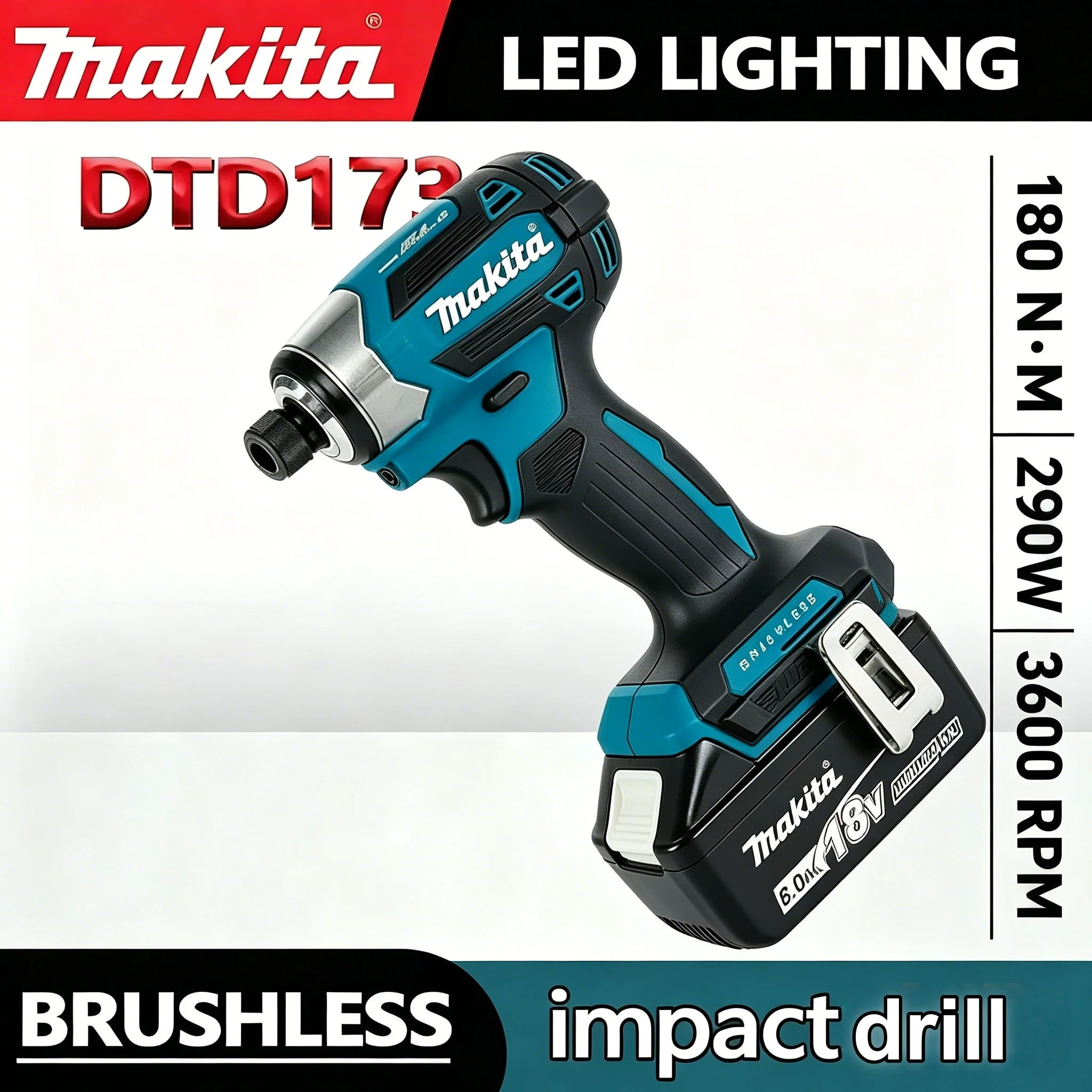 Makita DTD173 18V Cordless Impact Driver LXT BL Brushless Motor Electric Drill Wood/Bolt/T-Mode 180 N·M Rechargeable Power Tools
Makita DTD173 18V Cordless Impact Driver LXT BL Brushless Motor Electric Drill Wood/Bolt/T-Mode 180 N·M Rechargeable Power Tools