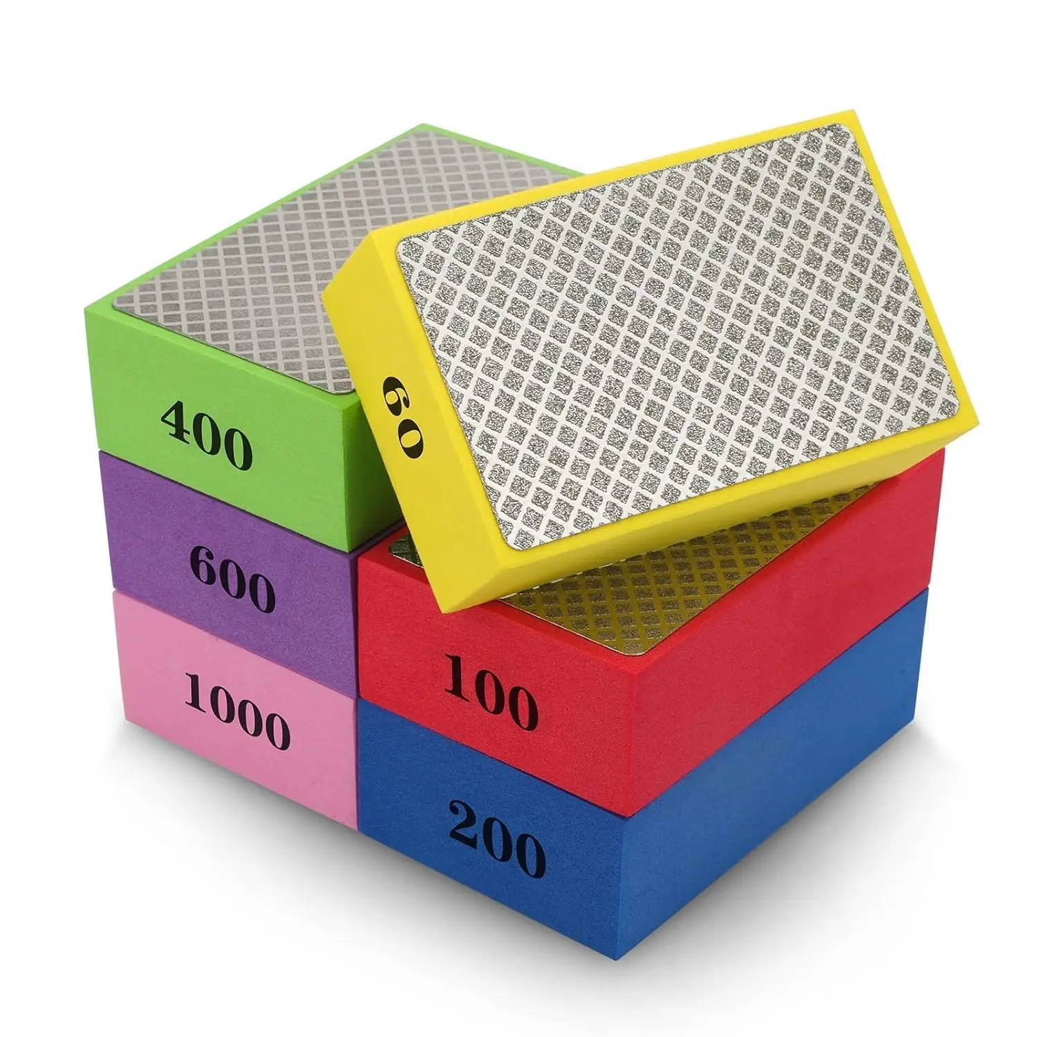 6PCS Diamond Hand Polishing Pads, 60/100/200/400/600/1000 Grit Diamond Sanding Pads, Sanding Block for Ceramic Tile Glass Stone
6PCS Diamond Hand Polishing Pads, 60/100/200/400/600/1000 Grit Diamond Sanding Pads, Sanding Block for Ceramic Tile Glass Stone