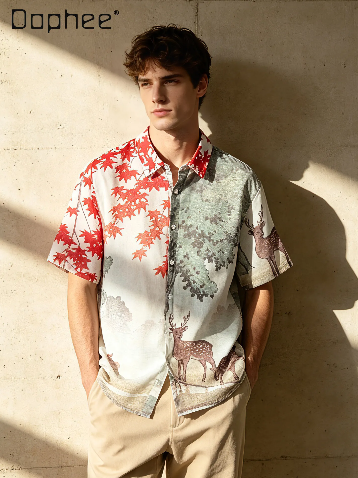 Japanese Ukiyo-e Red Maple Sika Deer Print Short Sleeve Shirt Men Women Vintage Loose Casual Beach Blouse for Summer Holiday
Japanese Ukiyo-e Red Maple Sika Deer Print Short Sleeve Shirt Men Women Vintage Loose Casual Beach Blouse for Summer Holiday
