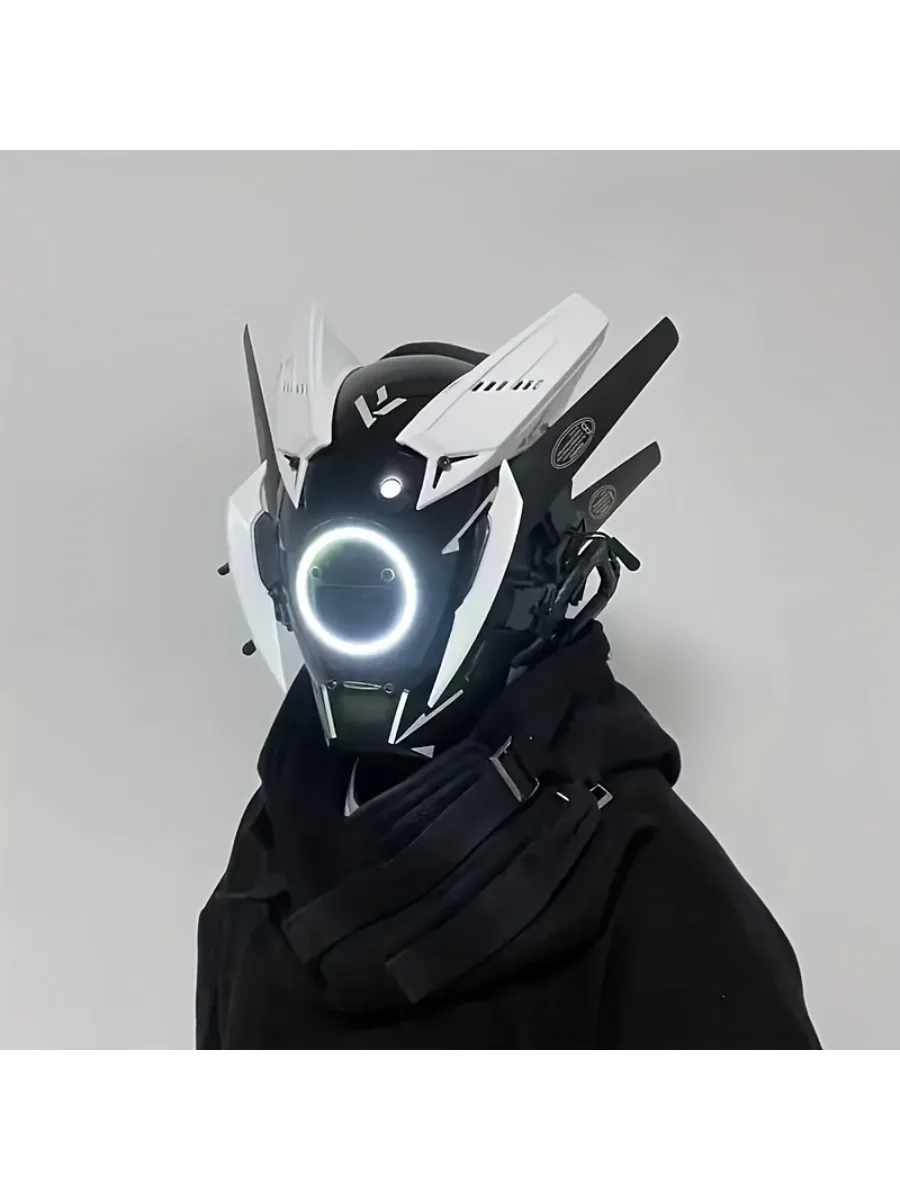 Киберпанк-маска в стиле научной фантастики, футуристический светодиодный шлем с белыми рогами и бахромой, реквизит для костюма на Хэллоуин
Киберпанк-маска в стиле научной фантастики, футуристический светодиодный шлем с белыми рогами и бахромой, реквизит для костюма на Хэллоуин