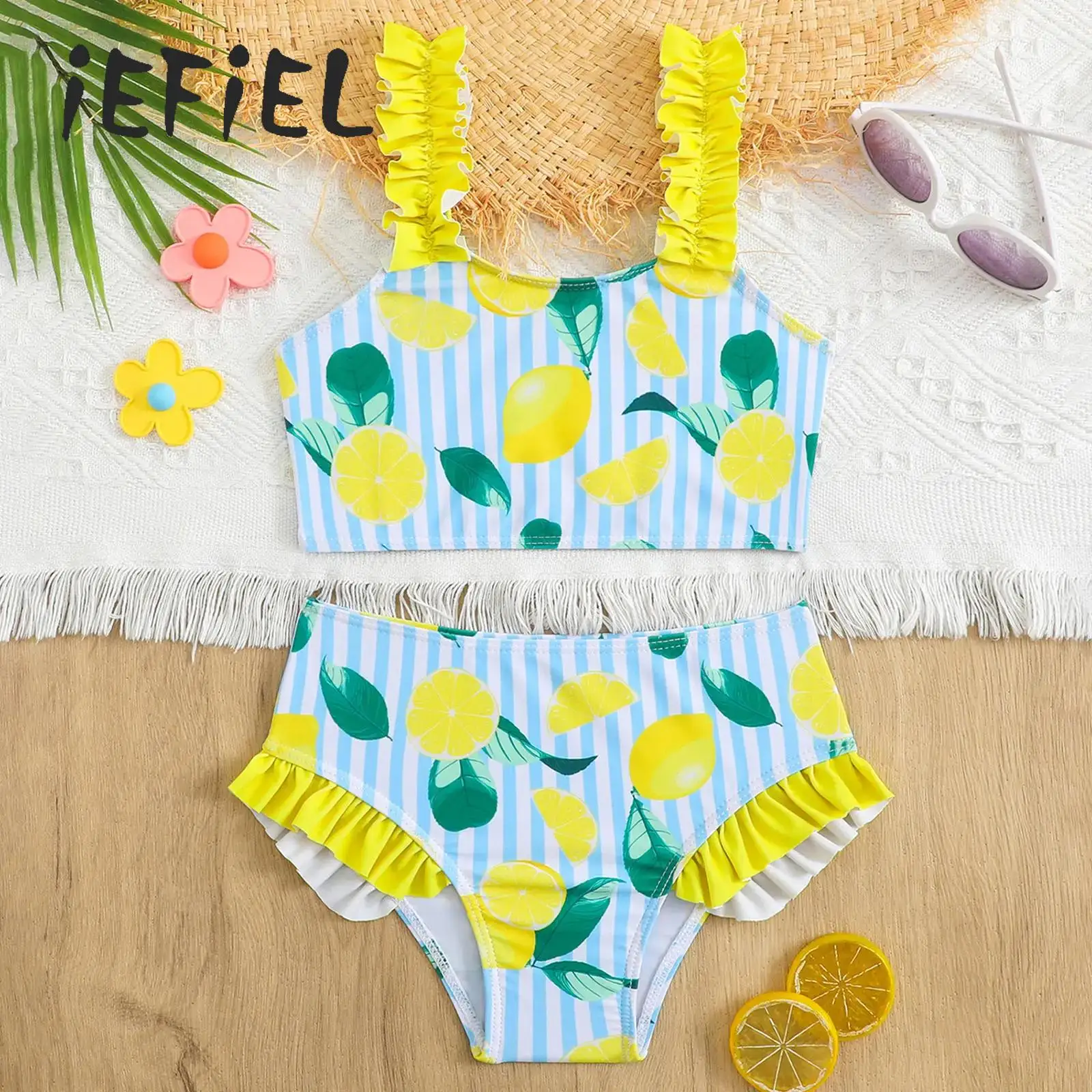 Kids Girls Swimsuit Two Piece Lemon Striped Bathing Suit Bikini Crop Top with Bottom Beachwear Vacation Ruffle Swimwear 4Y-7Y
Kids Girls Swimsuit Two Piece Lemon Striped Bathing Suit Bikini Crop Top with Bottom Beachwear Vacation Ruffle Swimwear 4Y-7Y