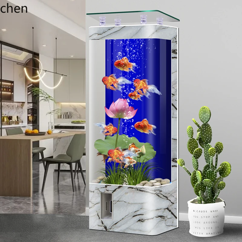 HTT new vertical fish tank living room against the wall small and medium gold r free high definition glass ecological aquarium
HTT new vertical fish tank living room against the wall small and medium gold r free high definition glass ecological aquarium