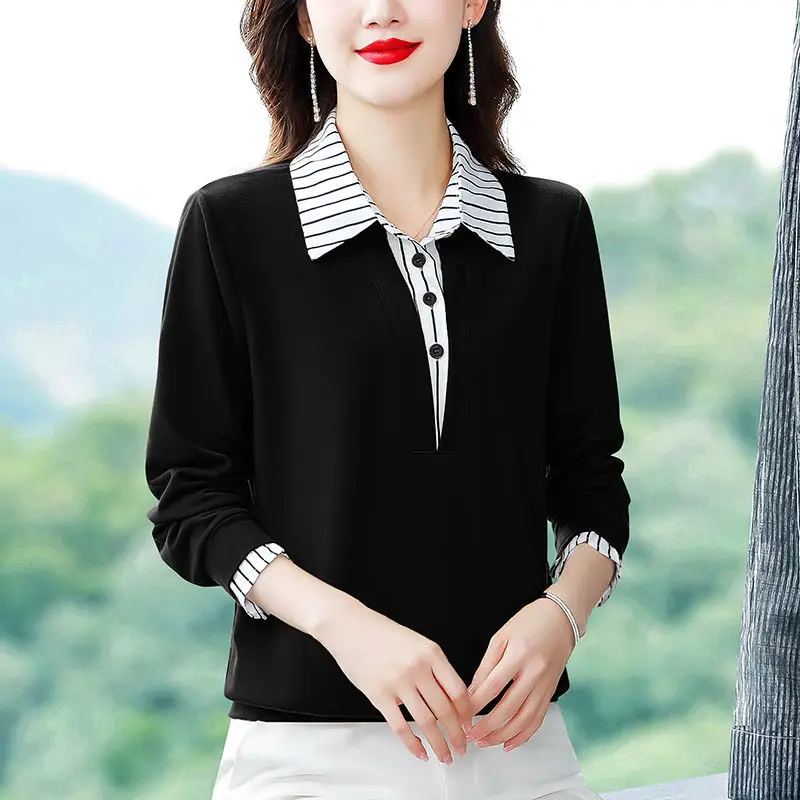 Fashion Fake Two Pieces Shirts Women's Spring and Autumn New Female Long Sleeve Shirt Middle-Aged Stitching Printing Tops
Fashion Fake Two Pieces Shirts Women's Spring and Autumn New Female Long Sleeve Shirt Middle-Aged Stitching Printing Tops