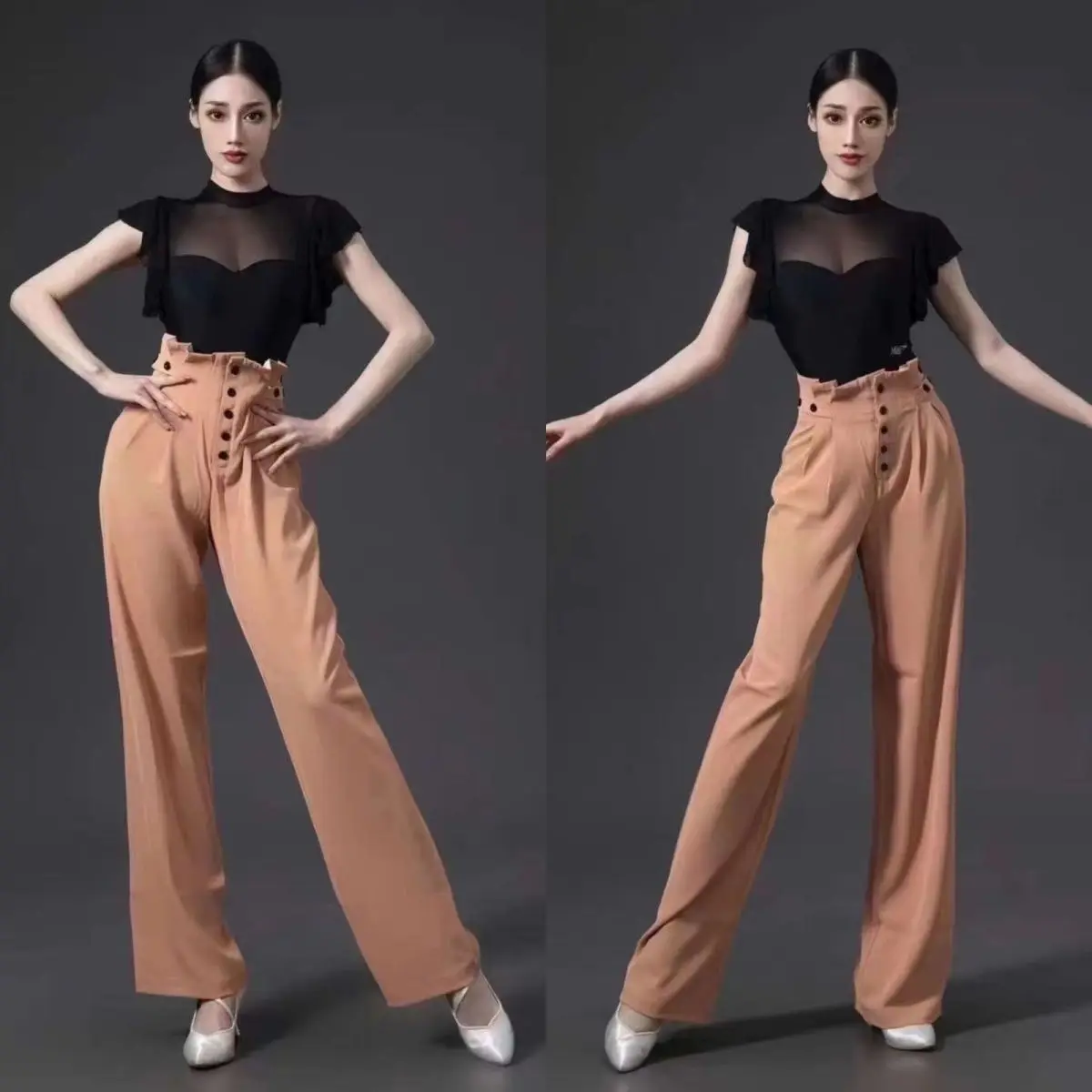 New high-waisted Latin dance pants Women's 5-grain breasted slim straight leg trousers Coffee color Moden cha-cha dance Costumes
New high-waisted Latin dance pants Women's 5-grain breasted slim straight leg trousers Coffee color Moden cha-cha dance Costumes