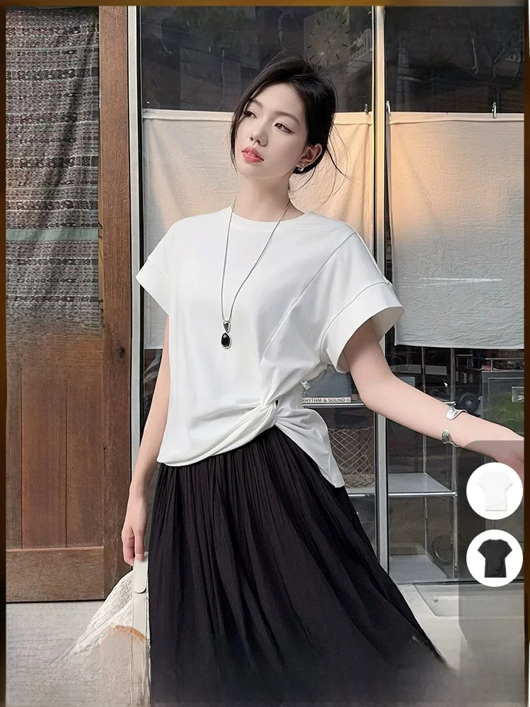 MeiYang Twisted Joy Short Sleeve T-Shirt Casual Loose Fit round Neck Top with 3D Knot Irregular Pattern Summer Cotton Blend
MeiYang Twisted Joy Short Sleeve T-Shirt Casual Loose Fit round Neck Top with 3D Knot Irregular Pattern Summer Cotton Blend