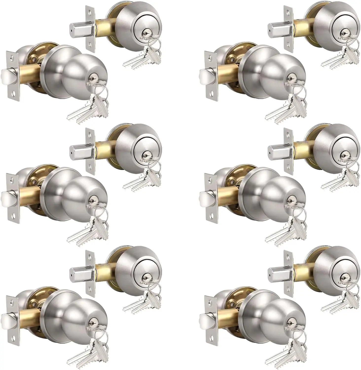 Keyed Alike Exterior Door Knob Set, Satin Nickel, Stainless Steel, 6 Pack
Keyed Alike Exterior Door Knob Set, Satin Nickel, Stainless Steel, 6 Pack