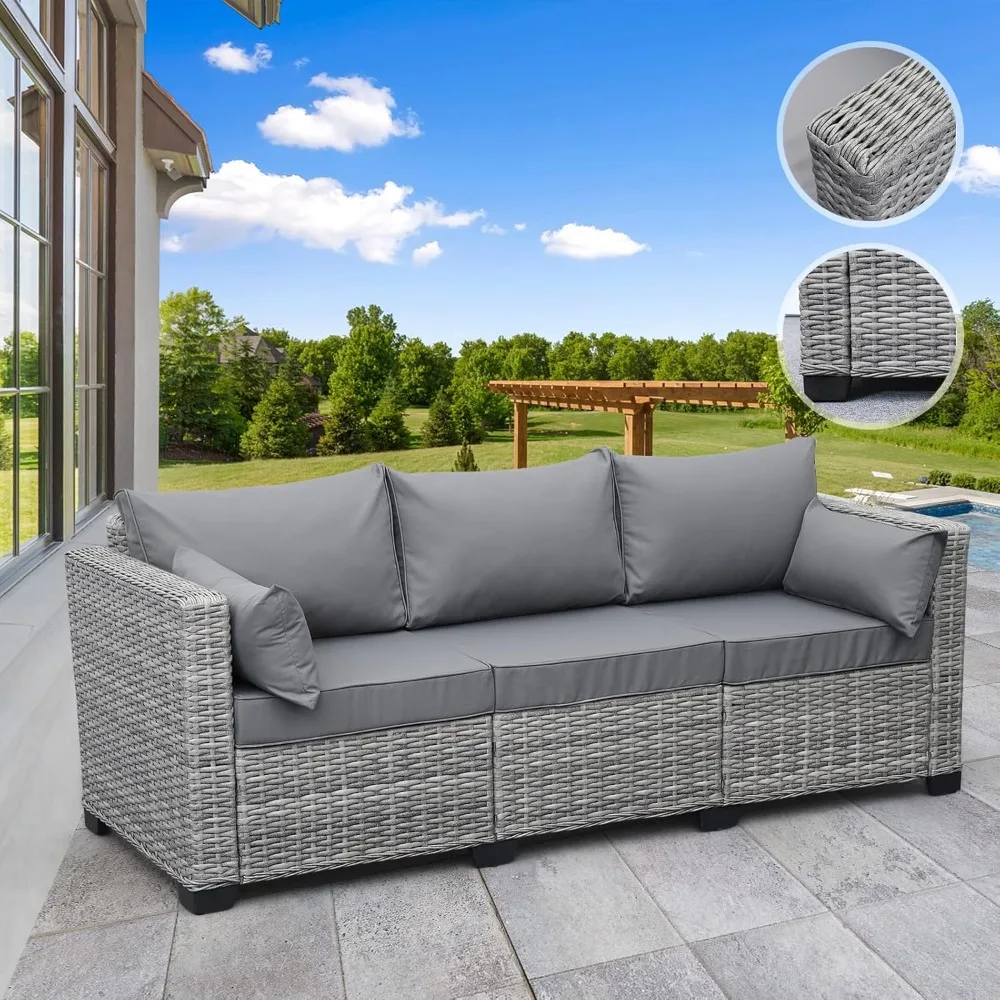 Outdoor Furniture: Gray Wicker Garden Sofa - 3-Seater, Deep Seat, High Backrest with Waterproof Cover
Outdoor Furniture: Gray Wicker Garden Sofa - 3-Seater, Deep Seat, High Backrest with Waterproof Cover