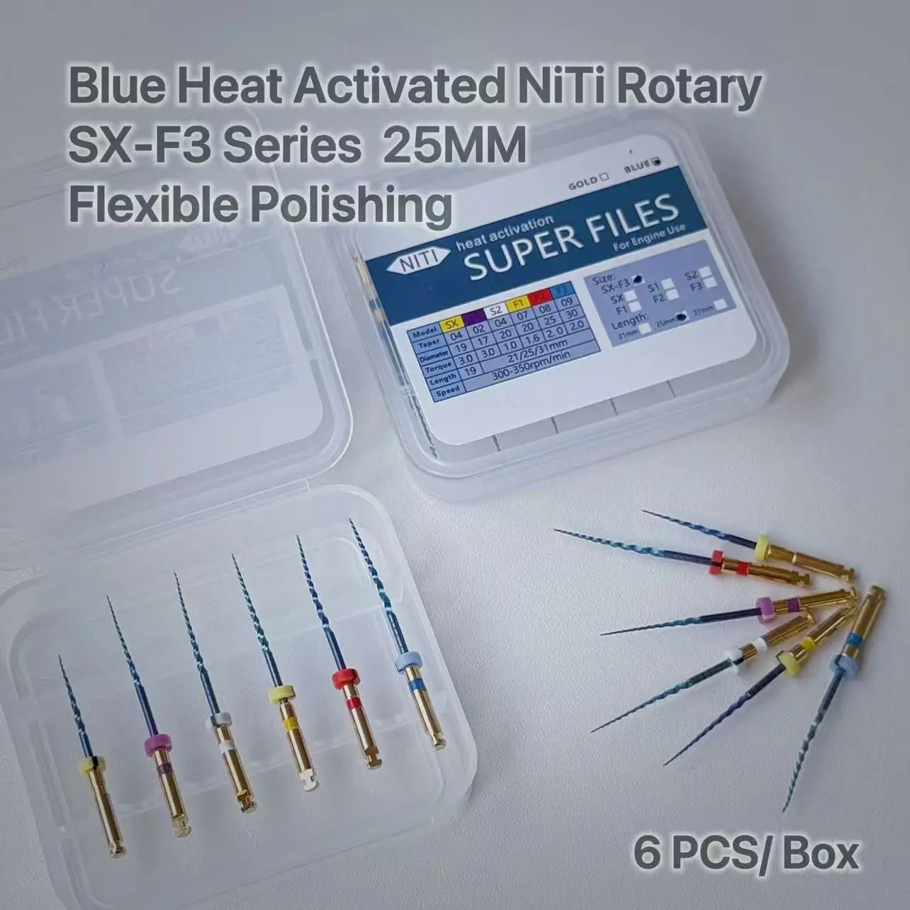 6Pcs Unique Designed Blue Heat Activated NiTi Super Files System Flexible Rotary Set 25MM Precision Grinding Tools
6Pcs Unique Designed Blue Heat Activated NiTi Super Files System Flexible Rotary Set 25MM Precision Grinding Tools