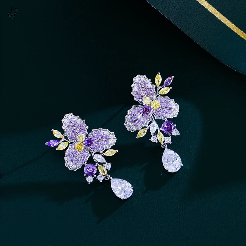 French Sense Purple Gemstone Zircon Drop Earrings for Women Light Luxury Fashion Temperament Ear-pin Accessories Wholesale
French Sense Purple Gemstone Zircon Drop Earrings for Women Light Luxury Fashion Temperament Ear-pin Accessories Wholesale