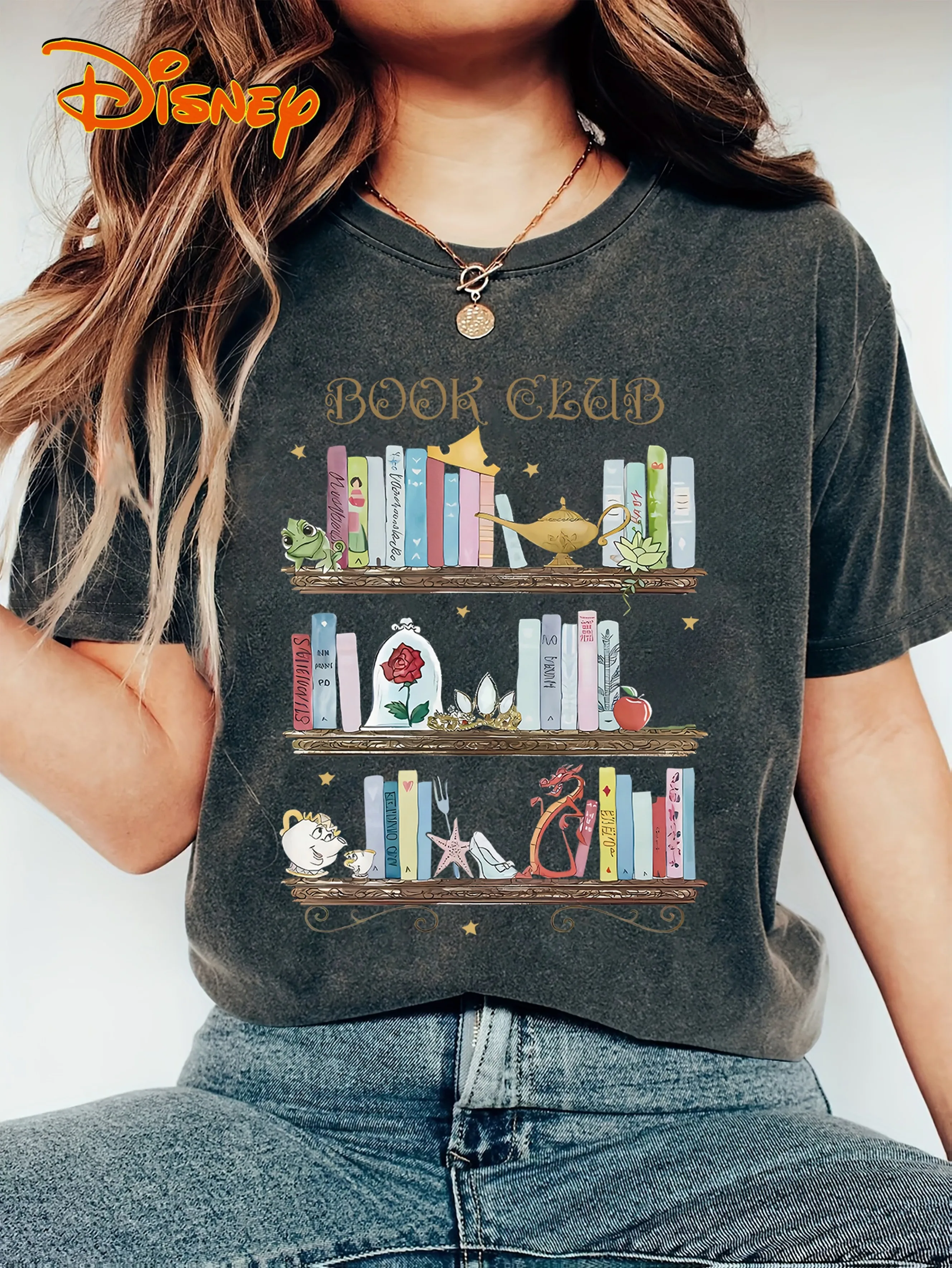 Disney Women's Belle Book Club T-shirt - Princess and Reading Colorful Bookshelf Casual Men's and Women's Short Sleeves
Disney Women's Belle Book Club T-shirt - Princess and Reading Colorful Bookshelf Casual Men's and Women's Short Sleeves