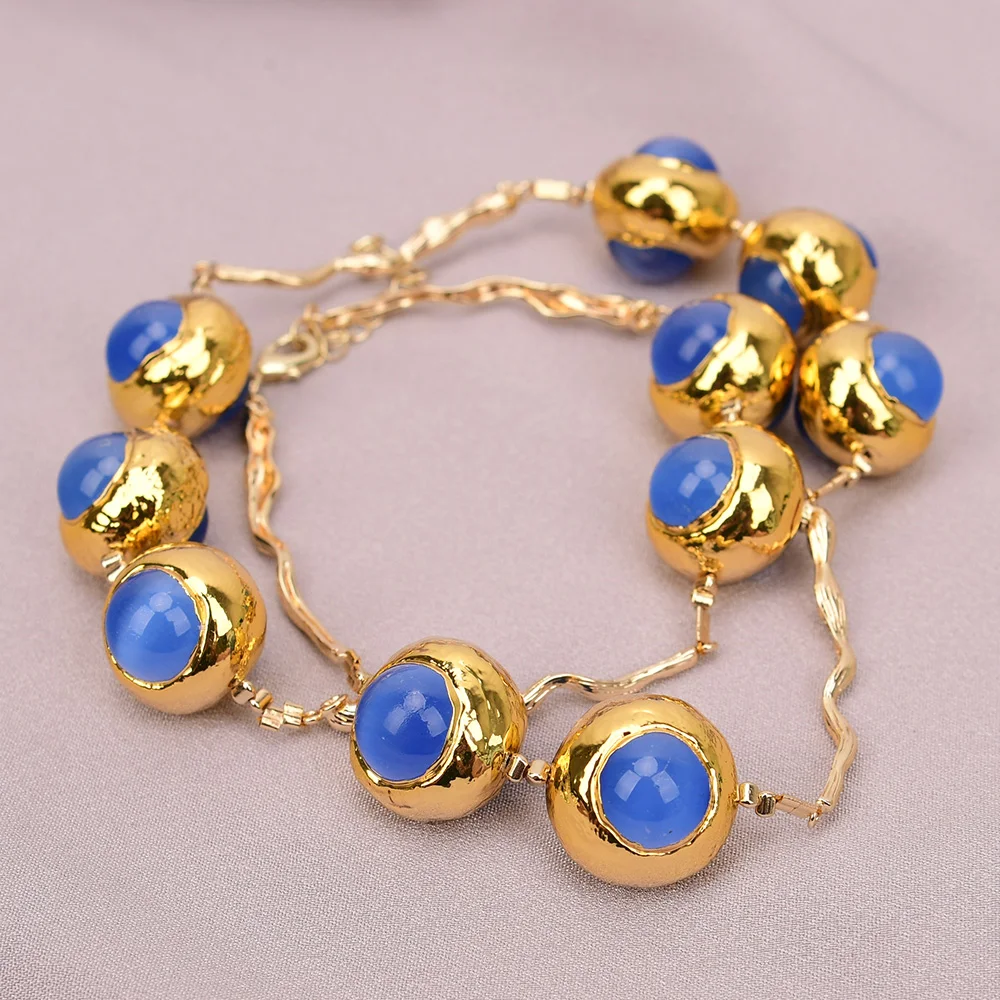 G-G 21" Natural Blue Cat eye Stone Gold Edged Plated Spacer Beads Necklace
G-G 21" Natural Blue Cat eye Stone Gold Edged Plated Spacer Beads Necklace