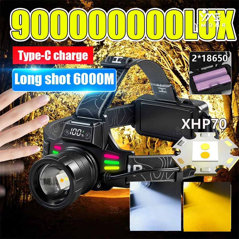 2x18650 Outdoor Climbing Headlamp Yellow White Light XHP70 LED Headlight Long Shoot Waterproof Torch for Hiking Camping Lantern
2x18650 Outdoor Climbing Headlamp Yellow White Light XHP70 LED Headlight Long Shoot Waterproof Torch for Hiking Camping Lantern