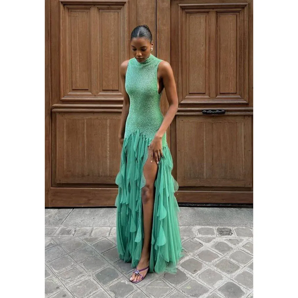 2025 Summer Vocation Green High Neck Sleeveless Vent Pleat High Quality Formal Occasion Female Gowns Stylish Prom Party
2025 Summer Vocation Green High Neck Sleeveless Vent Pleat High Quality Formal Occasion Female Gowns Stylish Prom Party