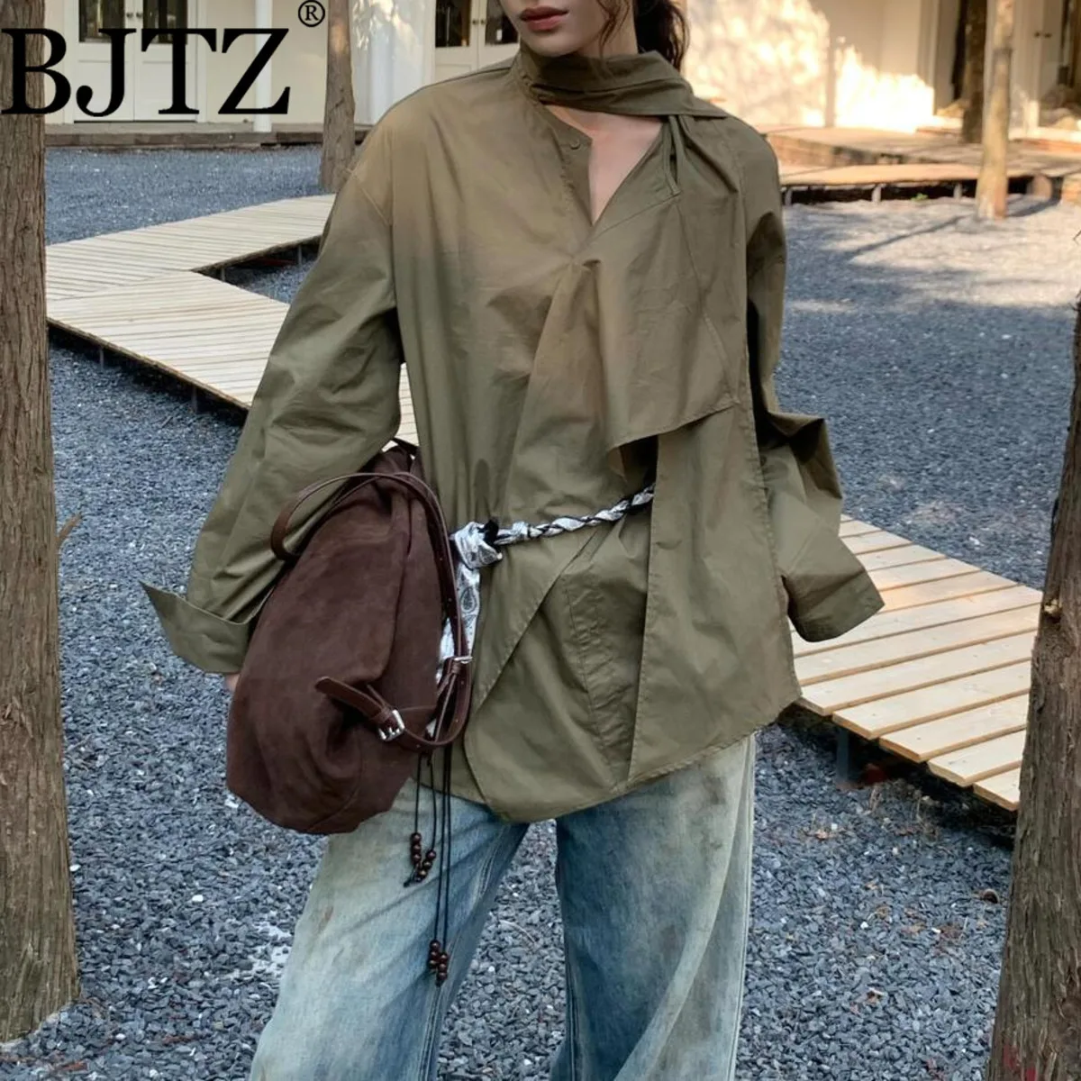 BJTZ Loose Fit Pure Color Ruffled Collar Shirt For Women 2025 Spring Autumn New Versatile Vintage Casual Female Blouse Top 
BJTZ Loose Fit Pure Color Ruffled Collar Shirt For Women 2025 Spring Autumn New Versatile Vintage Casual Female Blouse Top