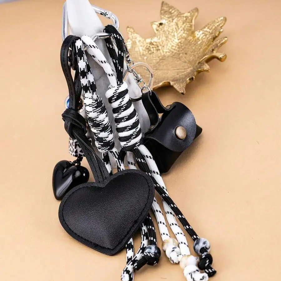 Heart-Shaped Keychain With Striped Rope, Leather Pendant, Aluminum Ring, For Bag Car Phone Decoration
Heart-Shaped Keychain With Striped Rope, Leather Pendant, Aluminum Ring, For Bag Car Phone Decoration