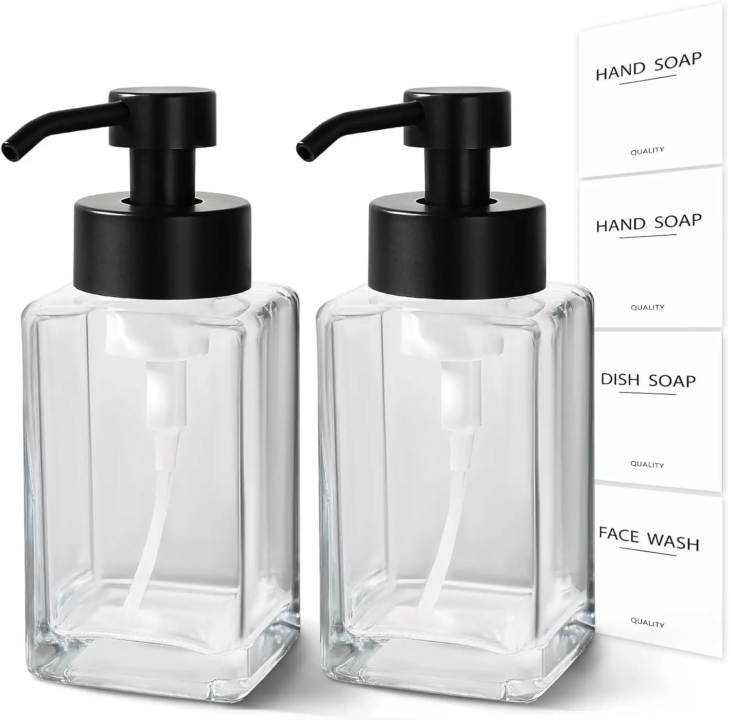 Glass Foaming Soap Dispenser Set, 2 Pack Refillable 12oz/350ml Square Bottles with Pumps & Labels for Bathroom Kitchen
Glass Foaming Soap Dispenser Set, 2 Pack Refillable 12oz/350ml Square Bottles with Pumps & Labels for Bathroom Kitchen