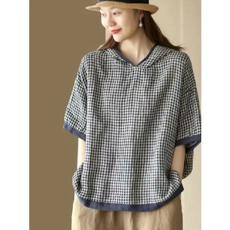 Cotton T Shirt For Women Fashion Plaid Design Hooded T-shirt Short Sleeve Tops New In Summer Trend Tshirts Y2k ClothesYY32
Cotton T Shirt For Women Fashion Plaid Design Hooded T-shirt Short Sleeve Tops New In Summer Trend Tshirts Y2k ClothesYY32