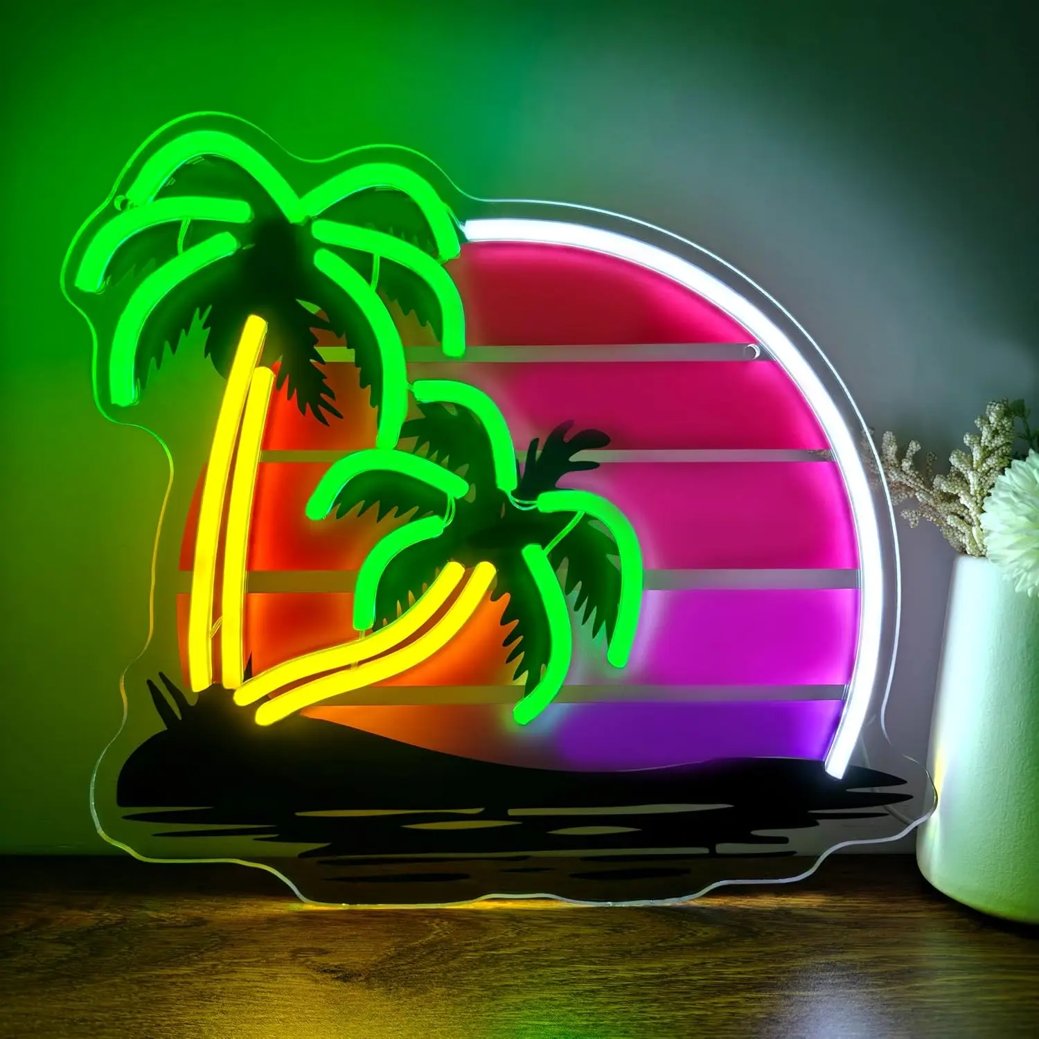 Tropical Sunset Palm Tree Neon Sign USB Powered Led Light for Beach Room Vacation Vibes Party Bar Game Room Bedroom Decorations
Tropical Sunset Palm Tree Neon Sign USB Powered Led Light for Beach Room Vacation Vibes Party Bar Game Room Bedroom Decorations